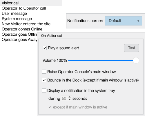 Configurer des alertes visuelles et sonores pour différents événements Les alertes peuvent être activées pour différents types d'événements