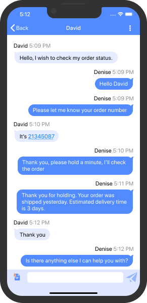 Les messages de chat incluent les noms et les horodatages Texte de chat dans l'application pour iOS