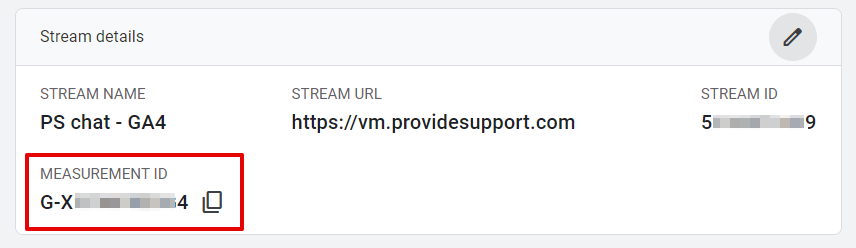 Screenshot of GA4 data stream settings with Measurement ID highlighted