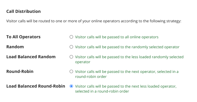 Screenshot of chat distribution settings in the account Control Panel