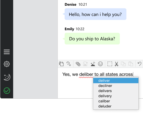 L'app d'agent de chat a un correcteur orthographique intégré