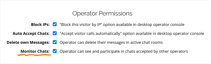 Screenshot of operator permissions in the account admin panel