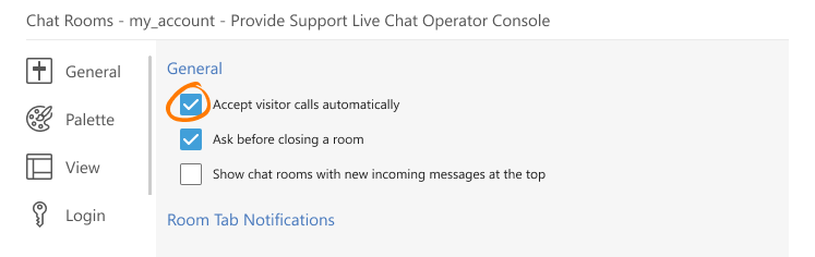 Screenshot of the chat auto accept setting in Operator Console